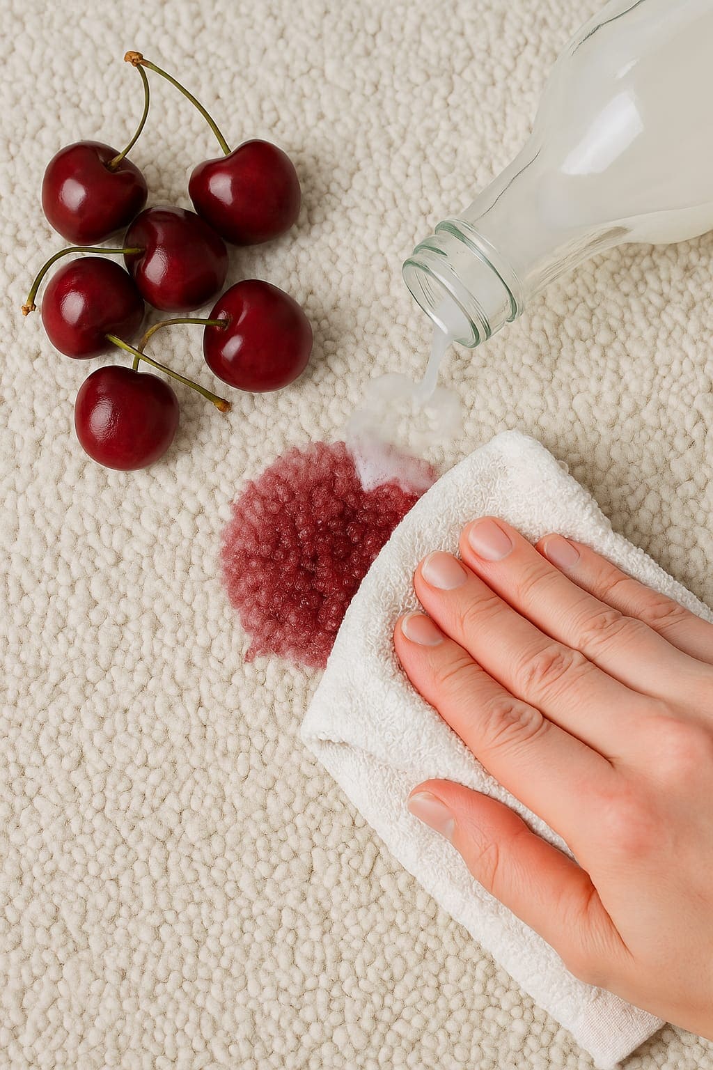 Vişne lekesi biraz inatçı olabilir çünkü meyve asit ve doğal